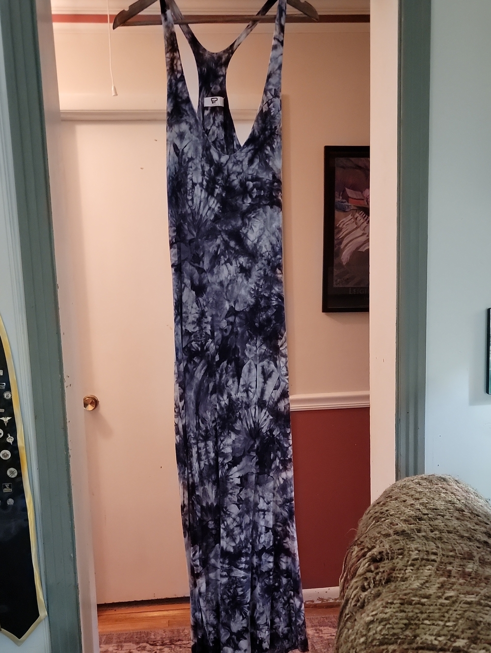 Tie-Dye Purple And Black Maxi Dress - Sleeveless Casual Razorback